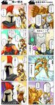  2girls 4koma armor blitzcrank brown_hair comic forehead_protector highres image_sample league_of_legends leona_(league_of_legends) multiple_4koma multiple_girls nam_(valckiry) orianna_reveck pantheon_(league_of_legends) pixiv_sample scepter translation_request viktor_(league_of_legends) 