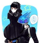  1girl armor bad_id bad_pixiv_id black_hair brown_eyes carrying gothic_lolita kamen_rider kamen_rider_fourze_(series) kamen_rider_meteor kotono lolita_fashion nozama_tomoko 