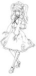  absurdres greyscale hair_bobbles hair_ornament highres kawashiro_nitori key lineart looking_at_viewer monochrome solo suzushoku_hiro touhou two_side_up 