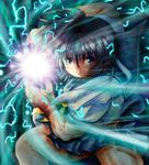  armor black_hair blue_eyes electricity energy_ball fingerless_gloves gloves hadouken headband highres japanese_armor kasugano_sakura kote pleated_skirt school_uniform serafuku skirt solo street_fighter street_fighter_zero_(series) toned 