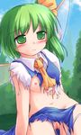  blush bow daiyousei green_eyes green_hair gz hair_bow highres pussy solo sweat torn_clothes touhou wings 