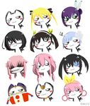  another aquarion_(series) aquarion_evol bell black_hair black_rock_shooter black_rock_shooter_(character) blonde_hair blue_hair blush cat eyepatch fin_e_ld_si_laffinty gasai_yuno green_eyes guilty_crown hachikuji_mayoi hair_bun hair_tubes hairband kill_me_baby kuma_(persona_4) linda_b long_hair mikono_suzushiro mirai_nikki misaki_mei monogatari_(series) multiple_girls natsume_yuujinchou nyanko persona persona_4 pink_hair purple_hair rinne_no_lagrange season_connection sherlock_shellingford short_hair sonya_(kill_me_baby) tantei_opera_milky_holmes twintails watermark yuzuriha_inori 