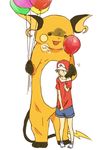  alternate_costume balloon banned_artist baseball_cap brown_hair child costume gen_1_pokemon hat holding pokemon pokemon_(creature) pokemon_(game) pokemon_frlg raichu red_(pokemon) red_(pokemon_frlg) shorts tribute 
