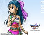  1280x1024 blue_eyes blue_hair breasts character_request dragon_quest dragon_quest_v earrings flora jewelry small_breasts toriyama_akira wallpaper 