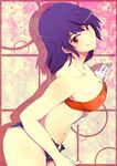  bandages bandeau blue_hair breasts cleavage cutoffs denim denim_shorts highres kanbaru_suruga kiguchiko large_breasts monogatari_(series) nisemonogatari open_fly red_eyes shiny shiny_skin short_hair short_shorts shorts smile solo strapless tubetop unzipped 