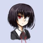  another black_hair bob_cut expressionless eyepatch imageboard_colors looking_at_viewer misaki_mei neck_ribbon pas_(paxiti) red_eyes red_ribbon ribbon short_hair simple_background sketch solo upper_body 