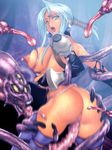  ass blue_hair breasts bridal_gauntlets censored copyright_request earrings homare_(fool's_art) jewelry large_breasts looking_back monster mosaic_censoring nipples rape short_hair solo_focus tentacle_sex tentacles thighhighs vaginal 