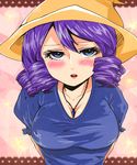  1girl 70s between_breasts blue_eyes blush breasts chargeman_ken! dress drill_hair hat hitomi_(chargeman_ken!) jewelry knack large_breasts long_hair looking_at_viewer love_313 maou_(chargeman_ken!) necklace oldschool open_mouth purple_hair solo witch_hat 