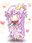  :&lt; animal_ears ascot bow cat_ears chibi collar crescent hair_bow hat hat_bow long_hair natsuki_(silent_selena) patchouli_knowledge purple_hair solo standing touhou |_| 