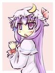  :&lt; bow crescent hair_bow hands_together hat hat_bow long_hair natsuki_(silent_selena) own_hands_together patchouli_knowledge purple_eyes purple_hair simple_background solo touhou white_background 