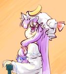  bow crescent hair_bow hat hat_bow long_hair looking_up natsuki_(silent_selena) patchouli_knowledge purple_eyes purple_hair solo touhou 