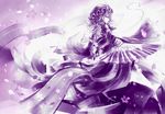  bad_id bad_pixiv_id fan flower folding_fan hat highres marimo_ouji monochrome petals purple saigyouji_yuyuko short_hair solo touhou triangular_headpiece 