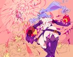  arsene ass bad_id bad_pixiv_id battle blue_hair breasts elbow_gloves from_behind gloves henriette_mystere large_breasts long_hair magic multiple_girls pink_hair sherlock_shellingford sideboob tantei_opera_milky_holmes thighhighs touyu 