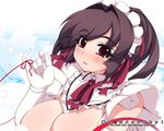  breasts brown_hair cleavage gloves huge_breasts maid mel/a non-web_source original red_eyes red_string saionji_mikoto short_hair solo string white_gloves 