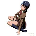  bad_id bad_pixiv_id blazer blue_eyes blue_hair blush bow hair_ornament hairclip idolmaster idolmaster_dearly_stars jacket kneehighs mizutani_eri ramii school_uniform short_hair sitting skirt smile solo 