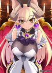  animal_ears bare_shoulders breasts bursting_breasts covered_nipples demon_girl earrings hips horns huge_breasts jewelry long_hair looking_at_viewer mel/a morrigan_(shingeki_no_bahamut) non-web_source shingeki_no_bahamut sitting smile solo thighhighs watermark wide_hips yellow_eyes 