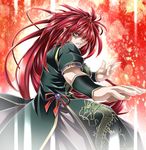  blue_eyes chinese_clothes dragon fangs fighting_stance hong_meiling long_hair pointy_ears red_hair solo touhou yoiti 