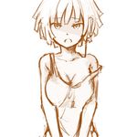  breasts cleavage cradle-song karin_(cradle-song) medium_breasts monochrome off_shoulder pas_(paxiti) short_hair solo tank_top 