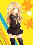  bad_id bad_pixiv_id blazblue blonde_hair cosplay green_eyes hinokii houndstooth kujikawa_rise kujikawa_rise_(cosplay) long_hair noel_vermillion persona persona_4 school_uniform skirt solo thighhighs 