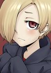  bad_id bad_pixiv_id blonde_hair blush hair_over_one_eye hood hood_down hoodie idolmaster idolmaster_cinderella_girls karute looking_at_viewer shirasaka_koume short_hair solo 