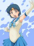  armpits bishoujo_senshi_sailor_moon blue_choker blue_eyes blue_hair blue_sailor_collar blue_skirt bow choker circlet earrings elk115 gloves jewelry mizuno_ami open_mouth outstretched_arm sailor_collar sailor_mercury sailor_senshi_uniform skirt solo white_gloves 