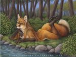  ambiguous_gender anthro brown_eyes bush canine dark_natasha forest fox grass looking_at_viewer male mammal nude river scenery tree wood 