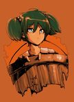  ahoge brown_background bucket face green_eyes green_hair hair_bobbles hair_ornament harusame_(unmei_no_ikasumi) in_bucket in_container kisume short_hair simple_background solo touhou twintails 