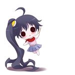  ahoge araragi_karen bakemonogatari blue_hair chibi long_hair monogatari_(series) o_o open_mouth pleated_skirt prehensile_hair scarf side_ponytail simple_background skirt solid_circle_eyes solo toothbrush very_long_hair yume_shokunin 