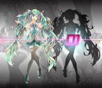  aqua_eyes aqua_hair boots detached_sleeves ena1215 hatsune_miku headset long_hair necktie skirt solo thigh_boots thighhighs twintails very_long_hair vocaloid zoom_layer 