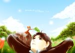  1boy 1girl arrietty eye_contact ghibli karigurashi_no_arrietty looking_at_another lying minigirl outdoors pixiv_thumbnail resized shou shou_(karigurashi_no_arrietty) sitting sky studio_ghibli 