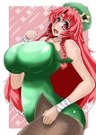  1girl bare_shoulders braid breasts chinese_clothes curvy female fishnets hat hong_meiling huge_breasts long_hair open_mouth pantyhose profile red_eyes red_hair solo standing touhou ura urx_ura 