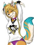  blue_eyes bottomless chinchilla eyes female green hair hockey hockey_jersey hutchyy hybrid looking_at_viewer mammal mustelid otter panties pittsburg_penguins pittsburgh_penguins purple_panties rodent sambers smile underwear 