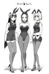  animal_ears aoki_yuriko azuki_miho bakuman black_hair bow bowtie breasts bunny_ears bunny_girl bunnysuit cleavage fishnet_pantyhose fishnets garter_straps greyscale highres large_breasts legs long_hair miniskirt miyoshi_kaya monochrome multiple_girls pantyhose pencil_skirt shiroya skirt thigh_gap thighhighs vest 