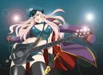  bass_guitar cape gloves guitar hat instrument long_hair macross macross_frontier microphone peaked_cap sabachiyo_land sheryl_nome solo thighhighs 