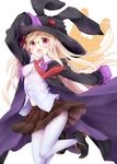  bad_id bad_pixiv_id blonde_hair glasses hat long_hair majolica_le_fay mijinkouka necktie ookami-san pantyhose purple_eyes school_uniform skirt sleeves_past_wrists solo white_legwear witch_hat 