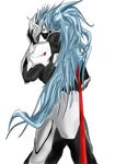  blazblue blue_hair green_eyes hakumen long_hair male_focus mask ponytail shinomen solo sword weapon 