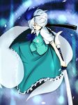  black_hairband blue_eyes from_above hair_over_one_eye hairband highres hiro_(scarlettginger) katana konpaku_youmu konpaku_youmu_(ghost) no_nose petals serious sheath silver_hair solo sword touhou tsurime weapon 