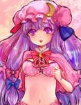  bad_id bad_pixiv_id bra capelet character_name crescent hat highres lingerie long_hair midriff navel oneichan open_mouth patchouli_knowledge purple_eyes purple_hair ribbon smile solo touhou underwear 