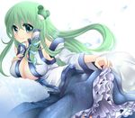  bad_id bad_pixiv_id bare_shoulders blue_eyes breasts cleavage frog green_hair hair_ornament kochiya_sanae large_breasts long_hair rimu_(kingyo_origin) smile snake solo touhou 