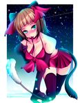  amami_haruka animal_costume animal_ears bad_id bad_pixiv_id breasts cat_costume cat_ears cat_tail cleavage elbow_gloves fishnet_legwear fishnets gloves highres idolmaster idolmaster_(classic) idolmaster_2 medium_breasts mouth_hold natsu_(anta_tte_hitoha) ribbon solo tail thighhighs 