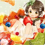  axis_powers_hetalia bad_id bad_pixiv_id banned_artist barefoot blueberry cherry dress feet food fruit fruit_cup in_food long_hair matoba orange pineapple sample seychelles_(hetalia) solo watermelon 