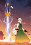  blue_eyes ghost hairband highres katana konpaku_youmu konpaku_youmu_(ghost) planted_sword planted_weapon short_hair silver_hair solo sword touhou weapon yules 