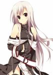  bare_shoulders belt blush detached_sleeves kuwashima_rein long_hair original silver_hair simple_background solo thighhighs 