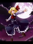  blonde_hair cloud dress fang flying full_moon hair_ribbon kimagure_ringo letterboxed moon night open_mouth outstretched_arms pantyhose red_eyes ribbon rumia short_hair smile solo spread_arms touhou 