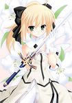  ahoge artoria_pendragon_(all) blonde_hair caliburn fate/stay_night fate/unlimited_codes fate_(series) flower green_eyes isa_(ni-iro) ponytail saber saber_lily solo sword weapon 