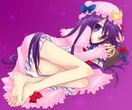  bad_id bad_pixiv_id barefoot book crescent feet foreshortening long_hair patchouli_knowledge picomimi purple_eyes purple_hair solo touhou 