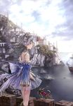  absurdres atelier_(series) atelier_rorona atelier_totori back_bow blue_sleeves bow grey_hair highres kishida_mel official_art profile ship solo totooria_helmold water watercraft 