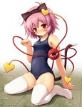  animal_ears blush cat_ears cat_tail covered_navel eyeball hairband heart kemonomimi_mode komeiji_satori navel one-piece_swimsuit paw_pose pink_hair red_eyes school_swimsuit short_hair sitting solo swimsuit tail thighhighs third_eye touhou wariza water white_legwear yamasan 