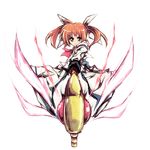  aiming_at_viewer blue_eyes brown_hair foreshortening hair_ribbon lyrical_nanoha mahou_shoujo_lyrical_nanoha raising_heart ribbon solo takamachi_nanoha tom_(drpow) twintails 