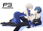  1girl assertive bad_id bad_pixiv_id blue_eyes blue_hair couple elizabeth_(persona) gloves hetero pantyhose persona persona_3 school_uniform seffilia short_hair sleeveless yellow_eyes yuuki_makoto 